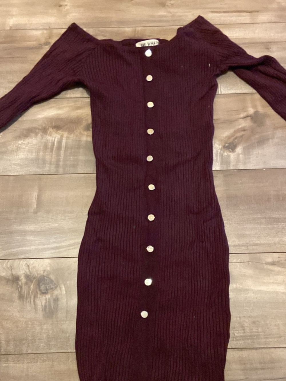 Ribbed Button-Front Off-the-Shoulder Dress